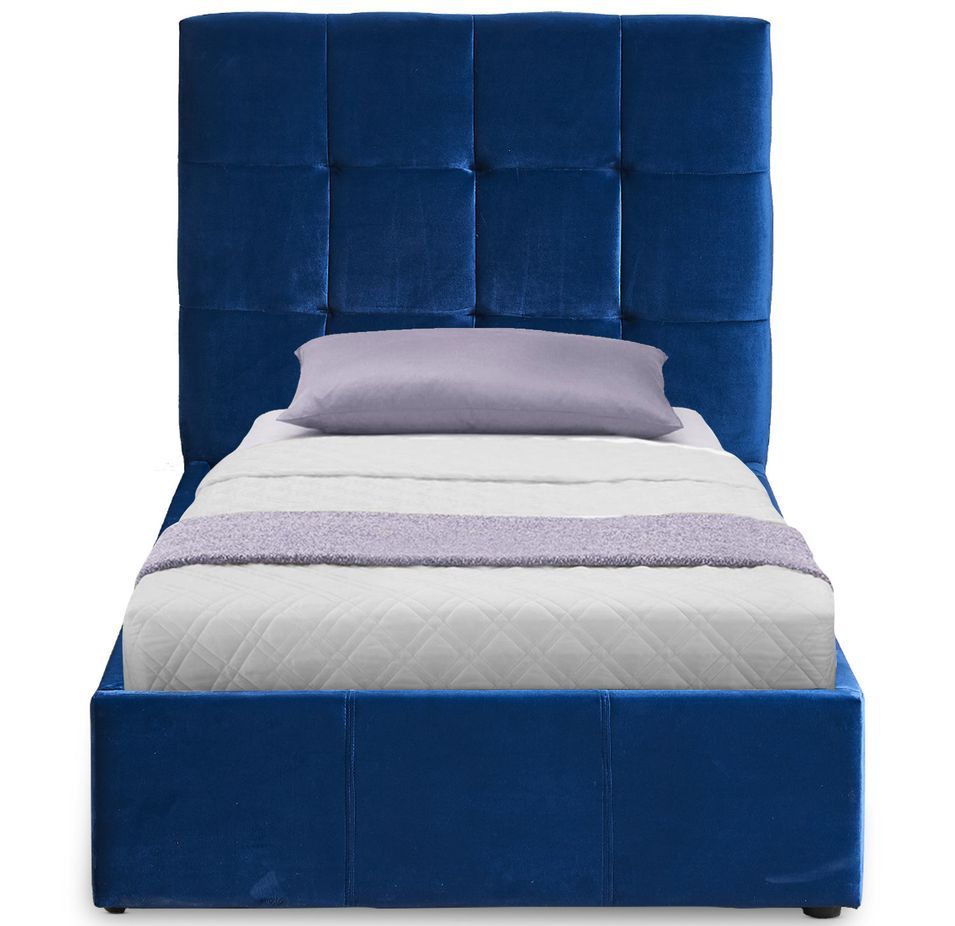 Lit coffre 90x190 cm velours bleu Utani - Photo n°1