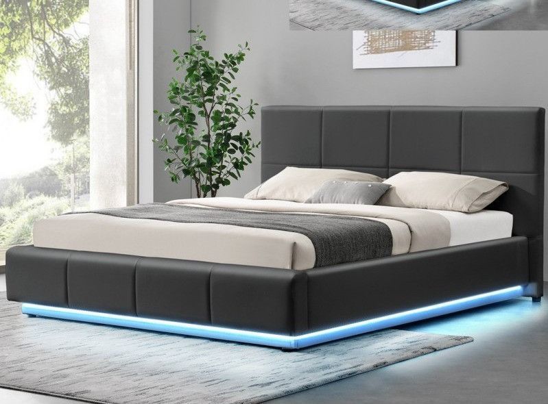 Lit coffre à led capitonné simili cuir Belo - Photo n°1