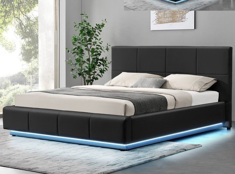 Lit coffre à led capitonné simili cuir Belo - Photo n°1