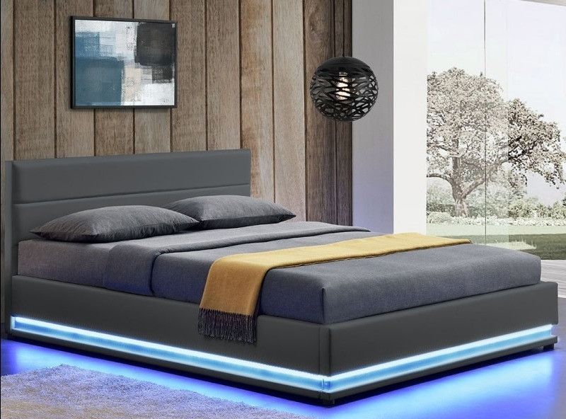 Lit coffre à Led simili cuir Dina - Photo n°1