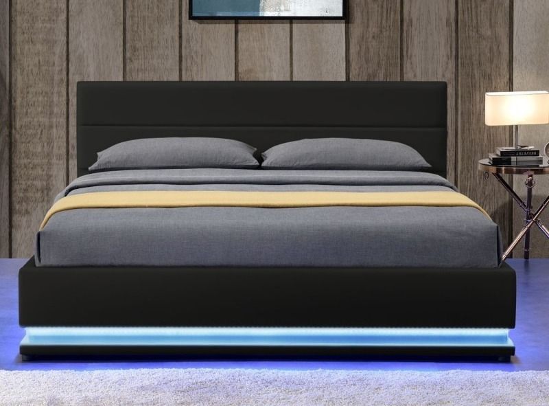 Lit coffre à Led simili cuir Dina - Photo n°1