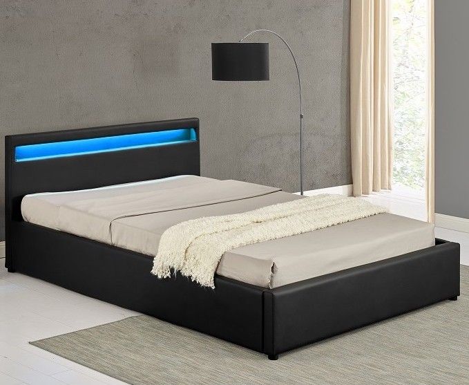 Lit coffre à Led simili cuir noir Balto 160 - Photo n°1