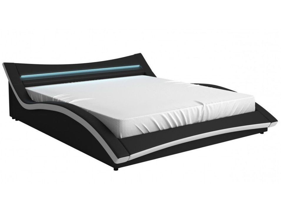 Lit coffre à Led simili cuir noir liseré blanc Vogue 140x190 cm - Photo n°1