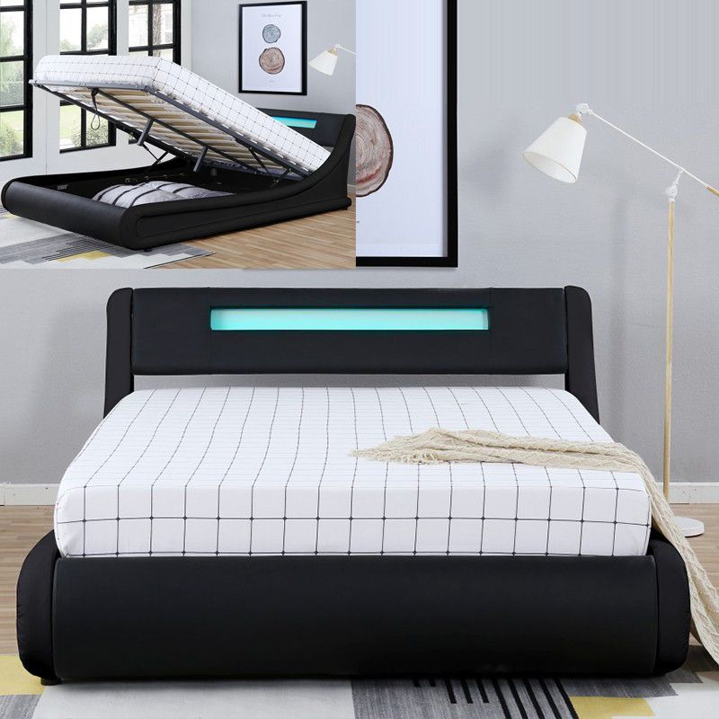 Lit coffre à LED simili cuir noir Reillu 140x190 cm - Photo n°1