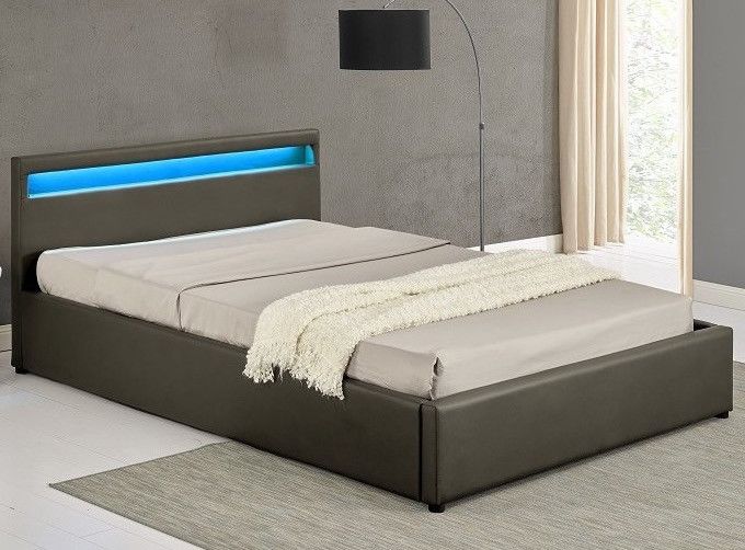 Lit coffre à Led simili cuir taupe Balto 160 - Photo n°1
