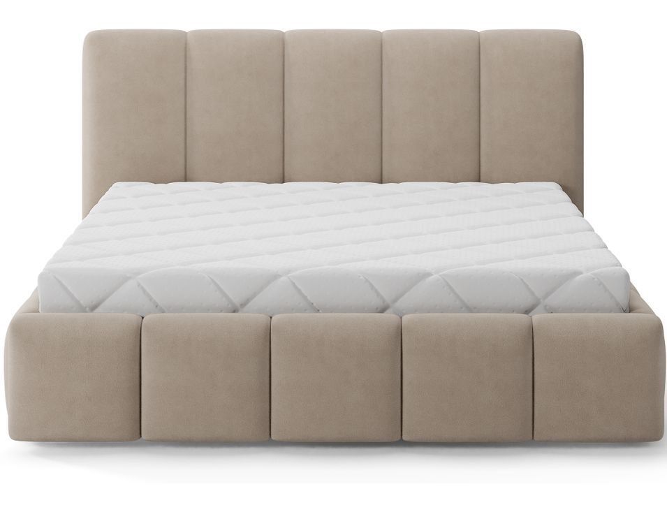 Lit coffre adulte VIKA – Lit capitonné en velours italien avec sommier relevable - Photo n°1
