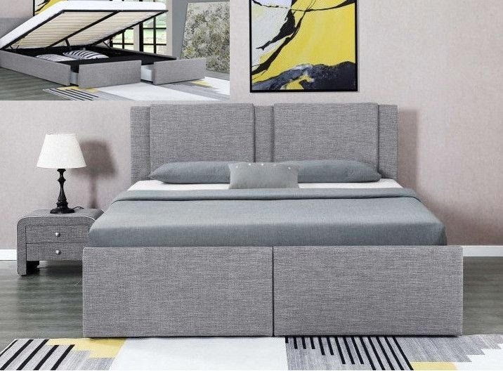 Lit coffre avec 2 tiroirs 160x200 cm tissu gris clair Jorn - Photo n°1
