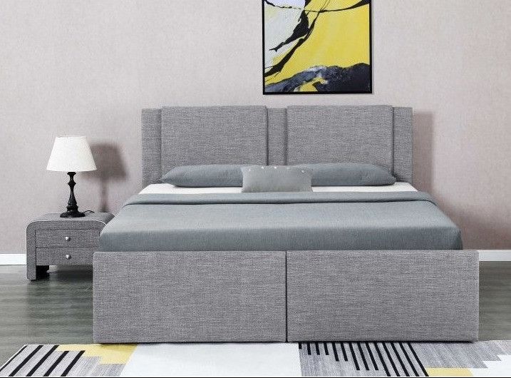 Lit coffre avec 2 tiroirs 180x200 cm tissu gris clair Jorn - Photo n°1