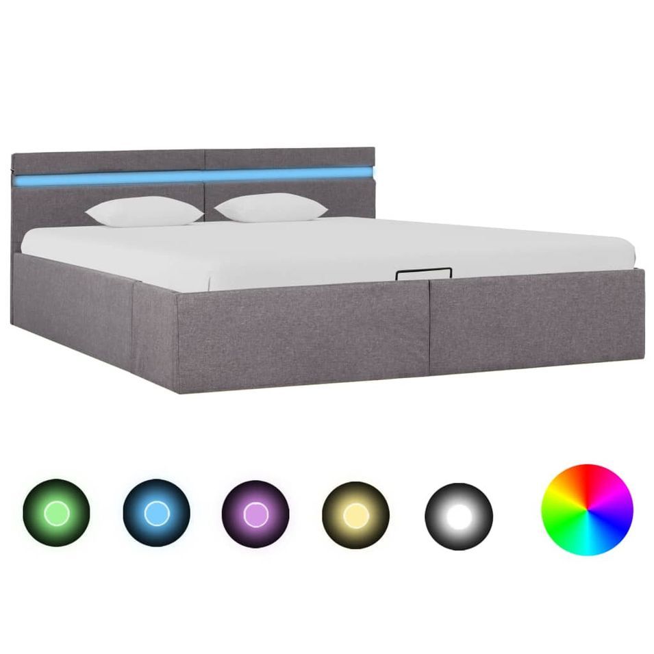 Lit coffre avec LED Taupe Tissu 160x200cm - Photo n°1
