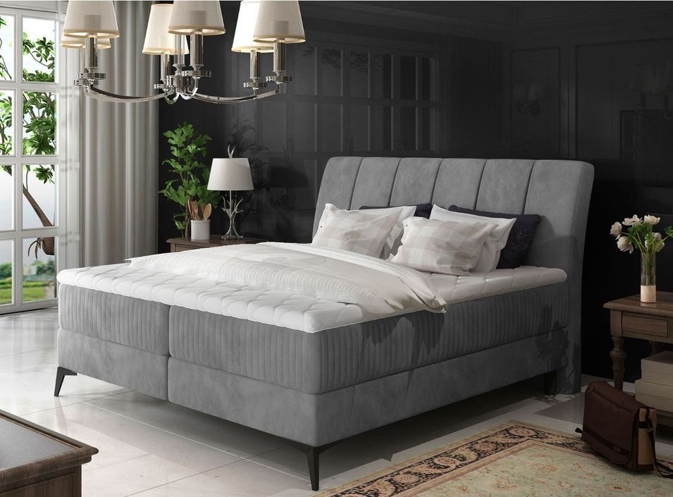 Lit coffre avec matelas velours gris Erato 160x200 cm - Photo n°1