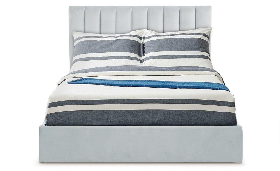 Lit coffre avec sommier relevable velours gris Saka 160x200 cm - Photo n°1
