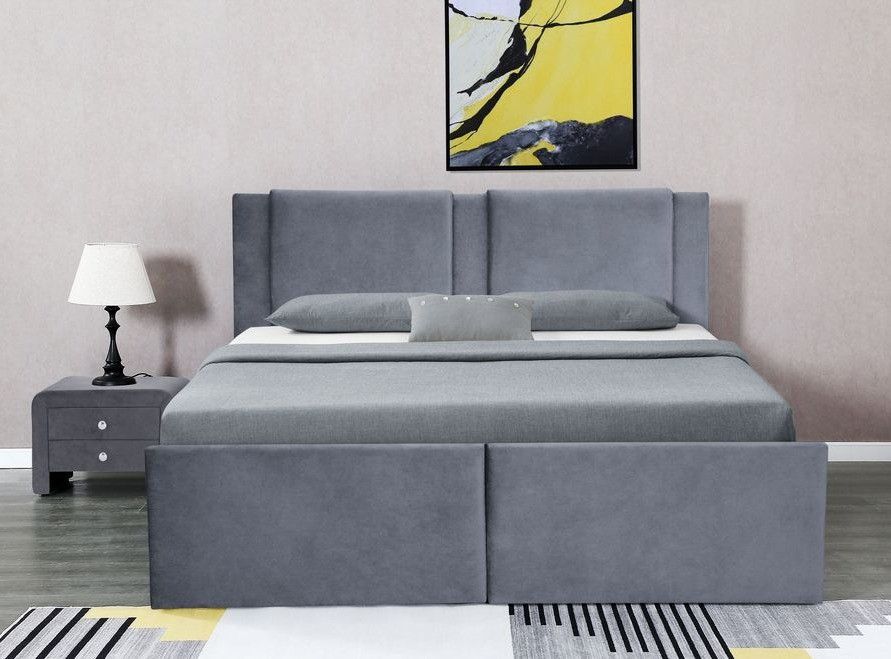 Lit coffre avec tiroirs velours gris Jorn 180x200 cm - Photo n°1