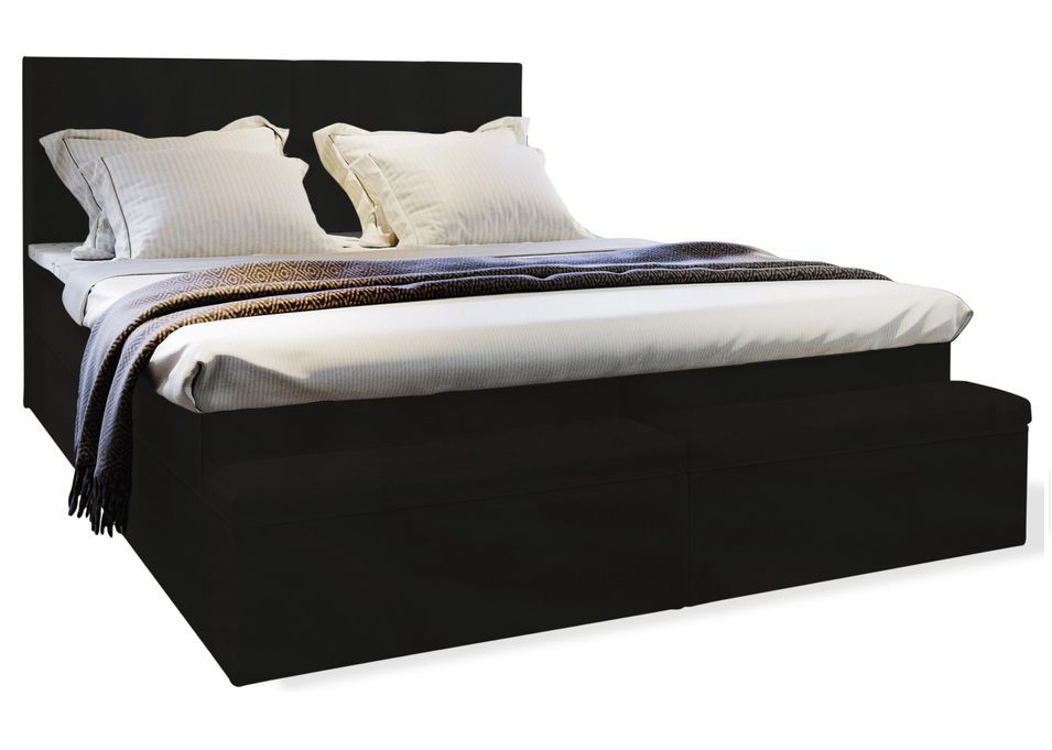 Lit coffre boxspring avec matelas simili noir Ovana 140x200 cm - Photo n°1