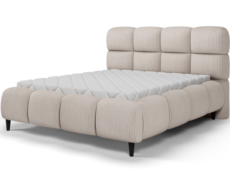 Lit coffre capitonné KENZY – Velours côtelé, sommier métal renforcé & rangement intégré - Photo n°1