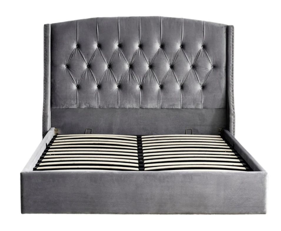 Lit coffre capitonné losange velours Vazal - Photo n°1