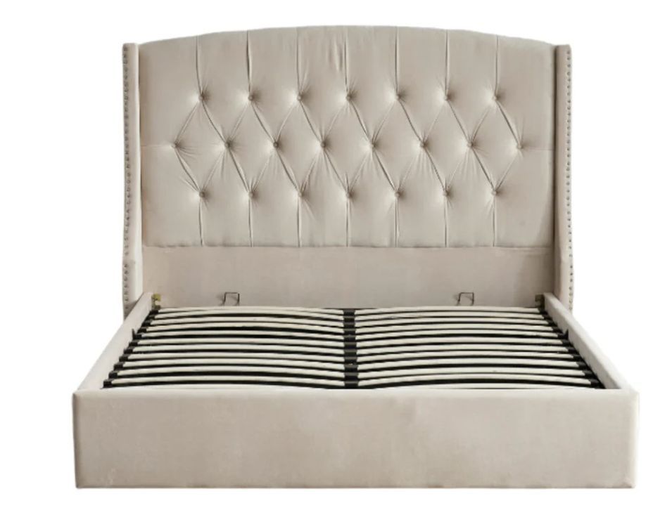 Lit coffre capitonné losange velours Vazal - Photo n°1