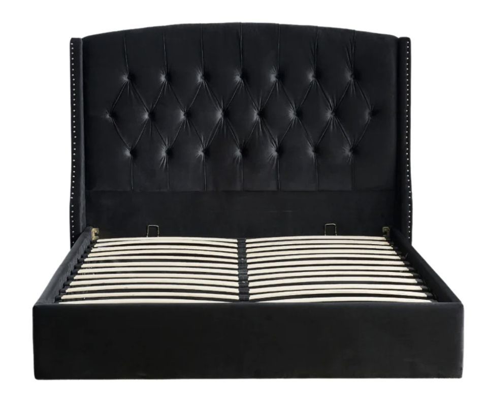 Lit coffre capitonné losange velours Vazal - Photo n°1