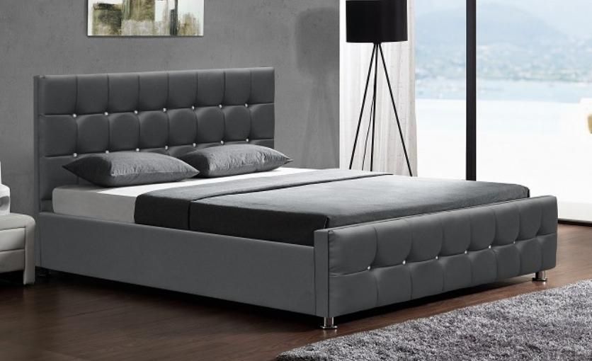 Lit coffre capitonné Simili Gris 140 Kim - Photo n°1