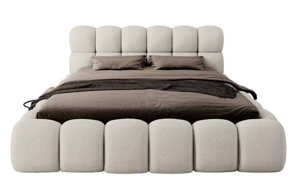 Lit coffre capitonné tissu boucle KINGSTONE – Luxe, confort et praticité réunis - Photo n°1