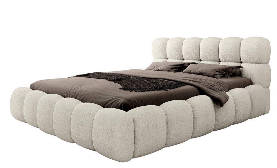 Lit coffre capitonné tissu boucle KINGSTONE – Luxe, confort et praticité réunis - Photo n°1
