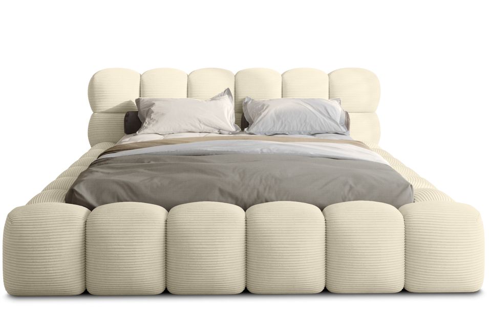 Lit coffre capitonné velours côtelé KINGSTONE - Elégance structurée & rangement - Photo n°1