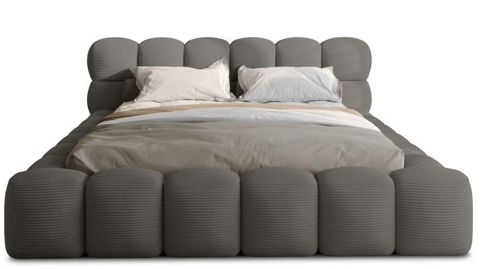 Lit coffre capitonné velours côtelé KINGSTONE - Elégance structurée & rangement - Photo n°1