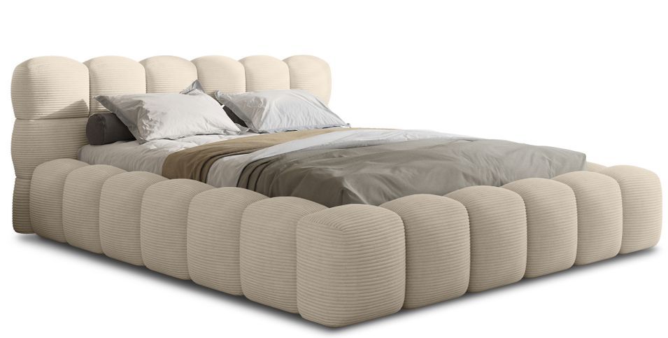 Lit coffre capitonné velours côtelé KINGSTONE - Elégance structurée & rangement - Photo n°1