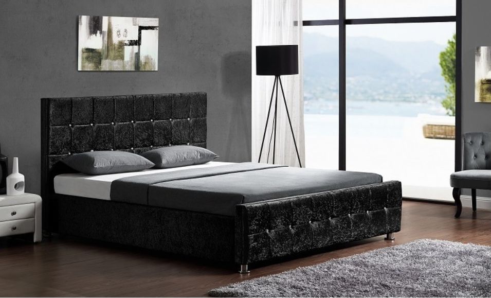 Lit coffre capitonné Velours Noir 140 Kim - Photo n°1