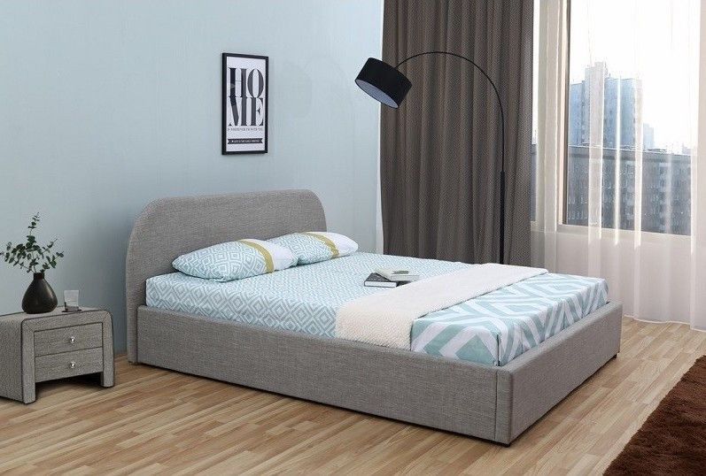 Lit coffre lin gris clair Leam 140x190 cm - Photo n°1