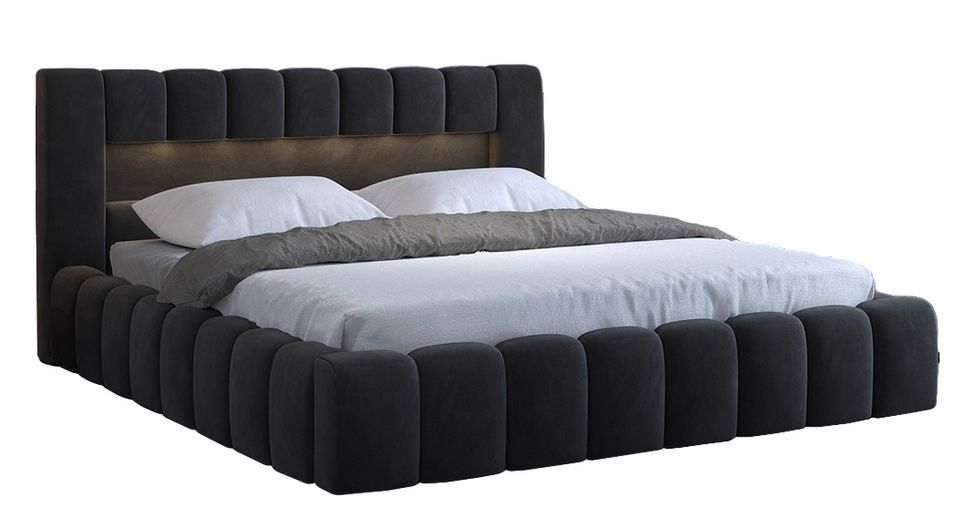 Lit coffre Luto prestige - Design tapissé velours et Led - Photo n°1