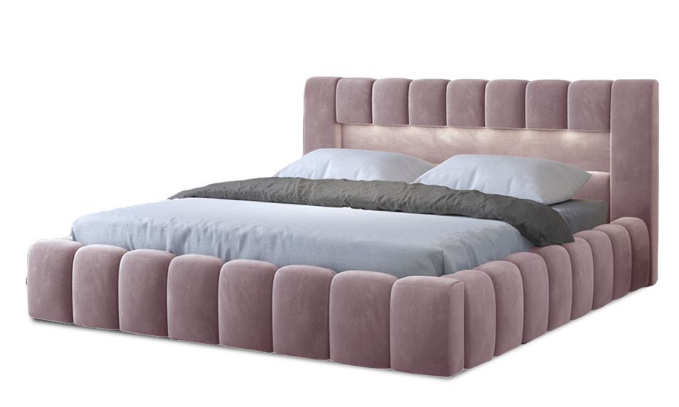 Lit coffre Luto prestige - Design tapissé velours et Led - Photo n°1