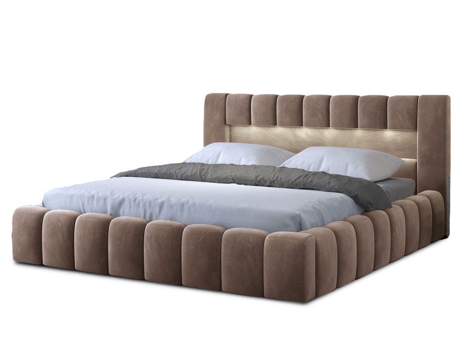 Lit coffre Luto prestige - Design tapissé velours et Led - Photo n°1