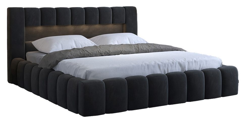 Lit coffre Luto prestige - Design tapissé velours et Led - Photo n°1