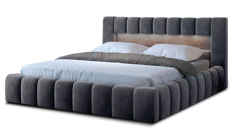 Lit coffre Luto prestige - Design tapissé velours et Led - Photo n°1