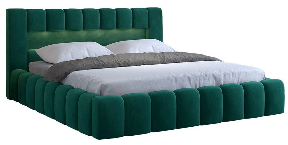 Lit coffre Luto prestige - Design tapissé velours et Led - Photo n°1