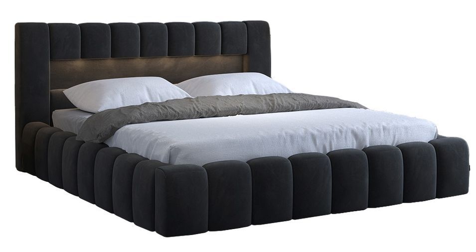 Lit coffre Luto prestige - Design tapissé velours et Led - Photo n°1