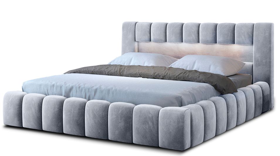 Lit coffre Luto prestige - Design tapissé velours et Led - Photo n°1