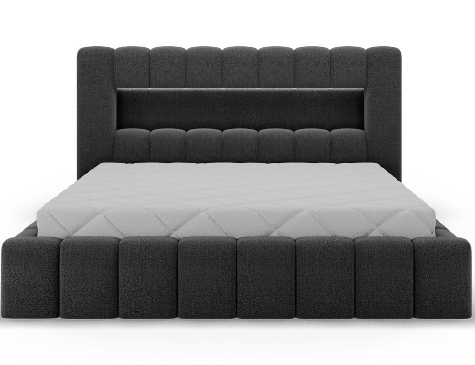 Lit coffre LUTO Prestige – Tissu bouclette, coffre de rangement & LED - Photo n°1