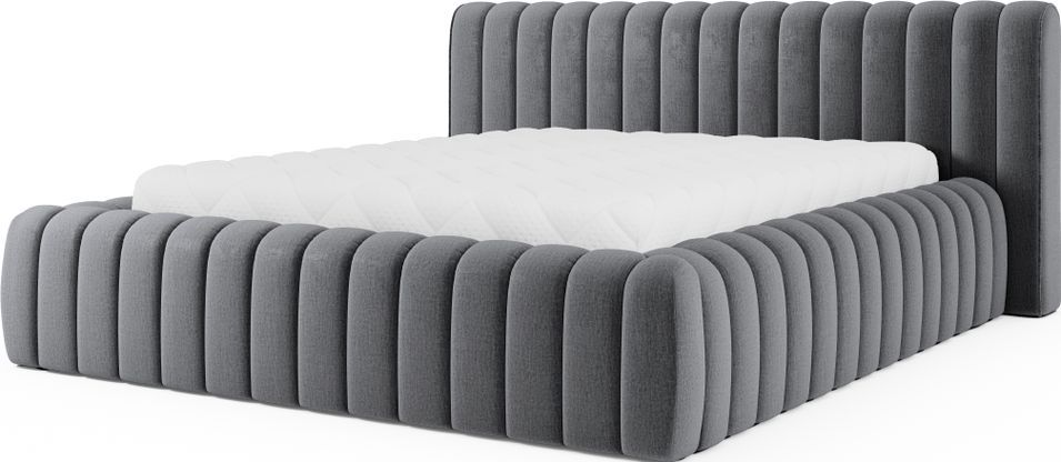 Lit coffre MADERA Prestige en tissu avec tête de lit capitonnée et sommier relevable - Photo n°1