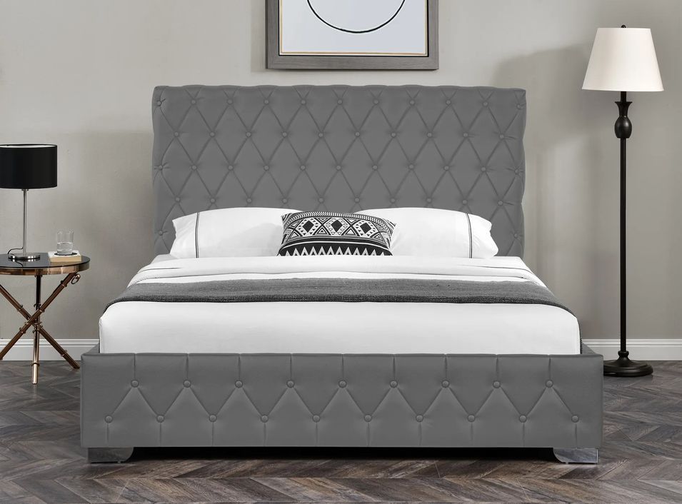 Lit coffre matelassé simili cuir gris Kael 180x200 cm - Photo n°1