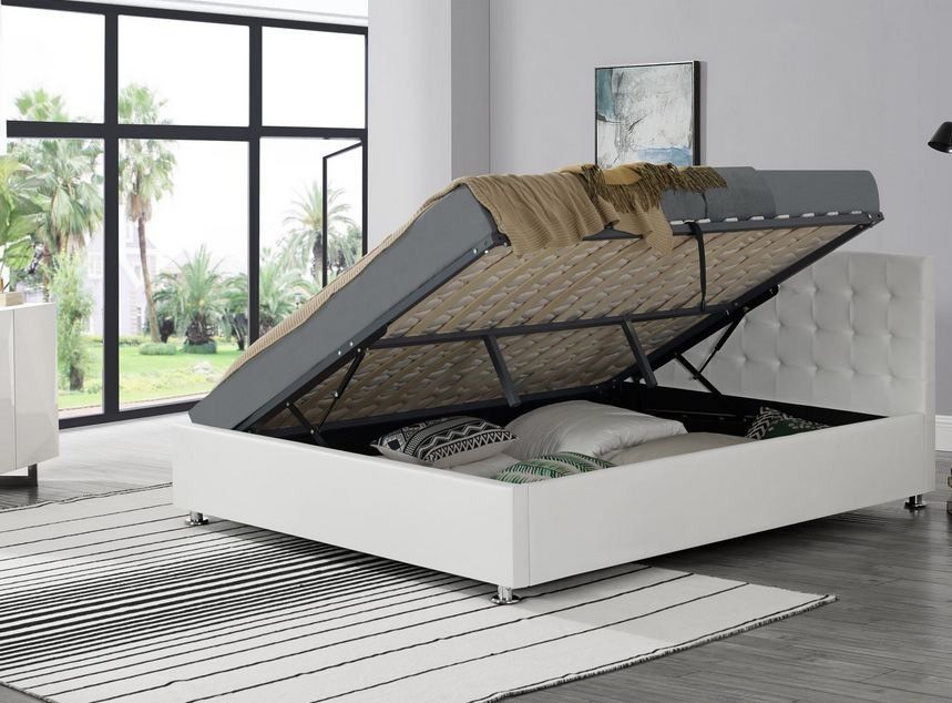 Lit coffre simili cuir blanc Dona 160x200 cm - Photo n°1