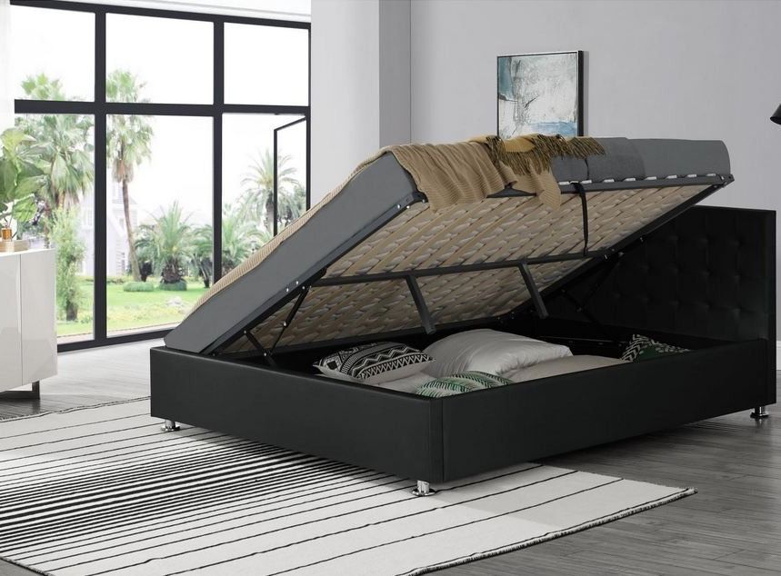 Lit coffre simili cuir noir Dona 140x190 cm - Photo n°1