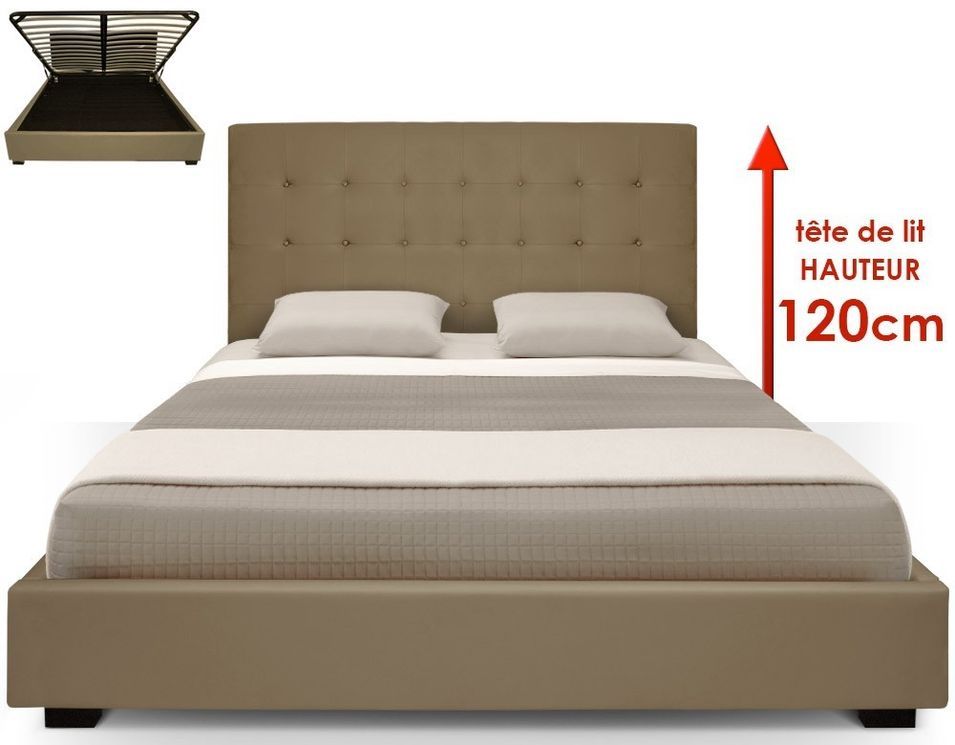 Lit coffre simili cuir taupe avec sommier relevable Milan 180x200 cm - Photo n°1