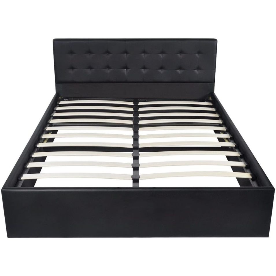 Lit coffre sommier relevable simili cuir noir brillant Kima 140x200 cm - Photo n°1