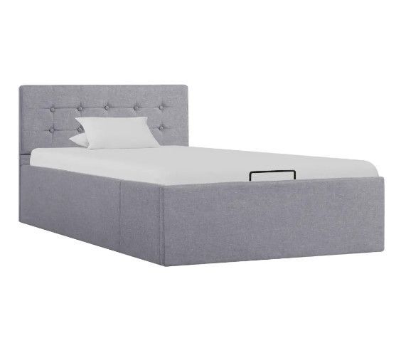Lit coffre tissu gris clair 90x200 cm - Photo n°1