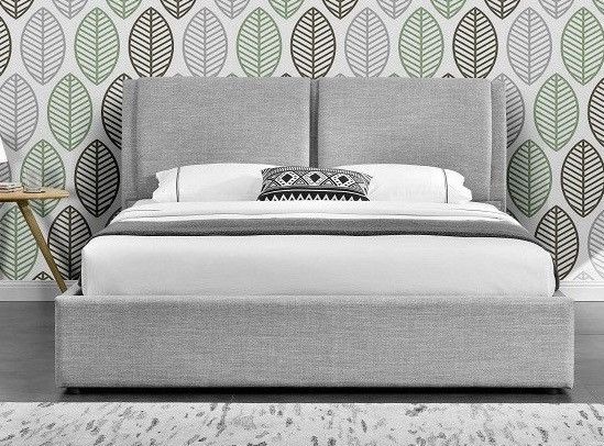 Lit coffre tissu gris clair Kelia 140x190 cm - Photo n°1