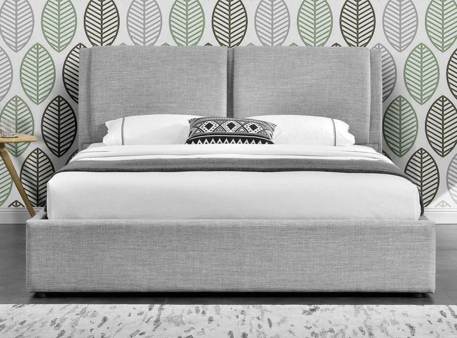 Lit coffre tissu gris clair Kelia 160x200 cm - Photo n°1