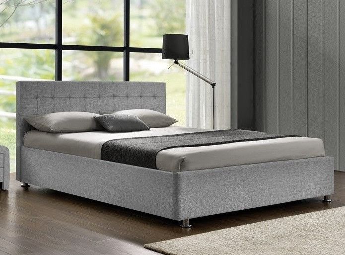 Lit coffre tissu gris clair Comett 160x200 cm - Photo n°1