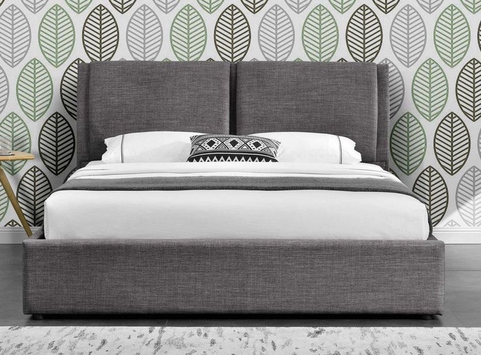 Lit coffre tissu gris foncé Kelia 140x190 cm - Photo n°1