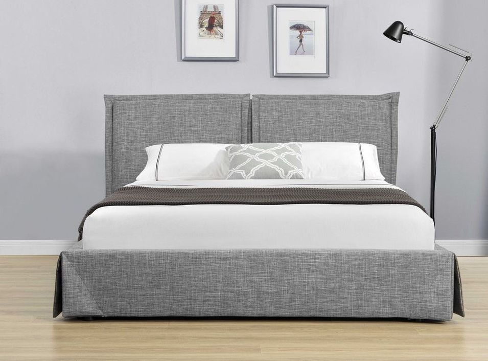 Lit coffre tissu lin gris clair Kathia 160x200 cm - Photo n°1